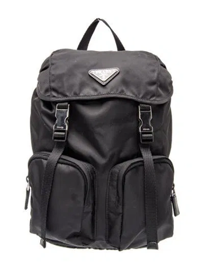 Pre-owned Prada Vela Nylon Re-nylon Backpack In Black