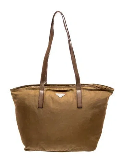 Pre-owned Prada Vela Nylon Tote In Brown