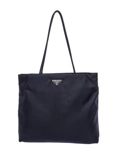 Pre-owned Prada Vela Nylon Tote Medium In Blue