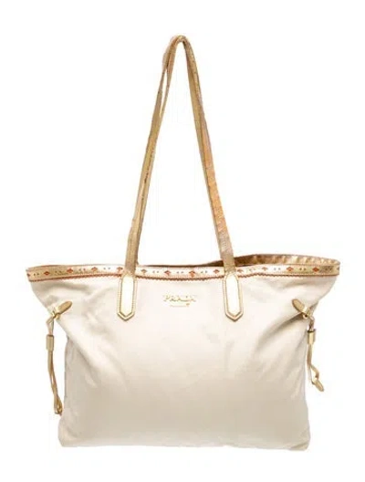Pre-owned Prada Vela Nylon Tote In Neutral
