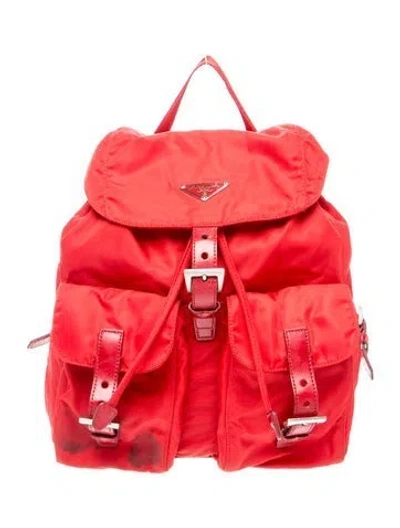 Pre-owned Prada Vela Nylon Vela Drawstring Backpack In Red