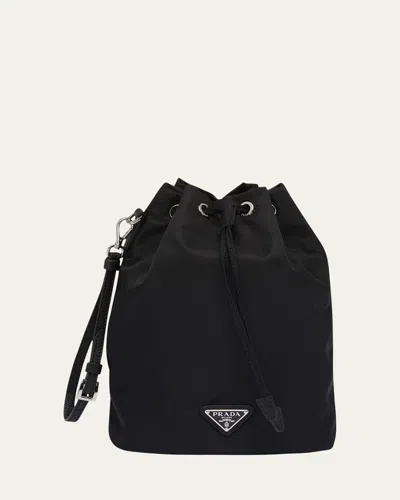 Prada Vela Re-nylon Drawstring Pouch Bag In Black