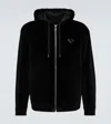 Prada Velour Hooded Sweatshirt In Nero