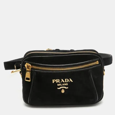 Prada Velvet And Leather Velluto Belt Bag In Black