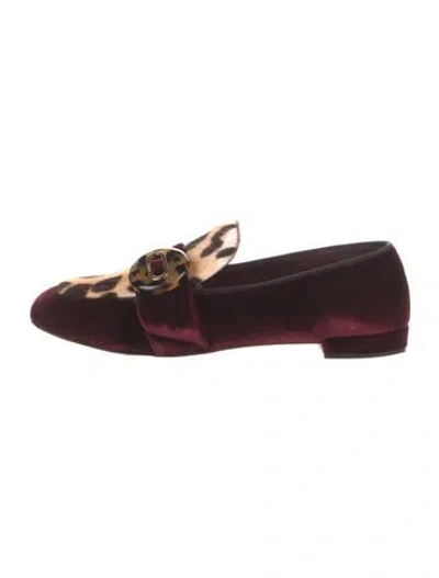 Pre-owned Prada Velvet Animal Print Loafers In Burgundy