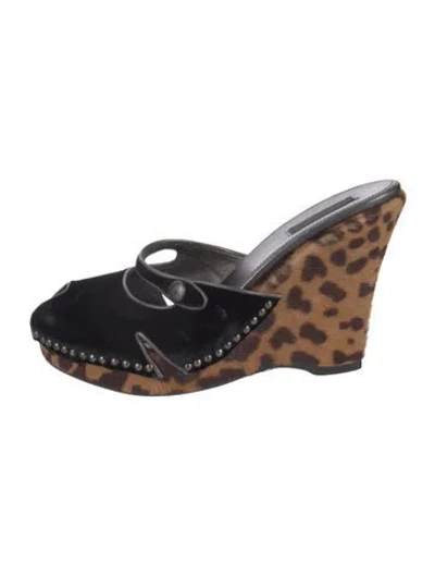 Pre-owned Prada Velvet Animal Print Mules In Brown