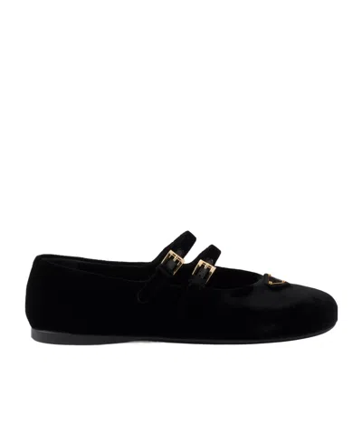 PRADA PRADA ALMOND-TOE VELVET-FINISH BALLERINA SHOES