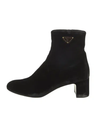 Pre-owned Prada Velvet Boots In Black