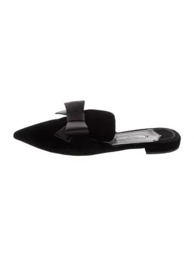 Pre-owned Prada Velvet Bow Accents Mules In Black