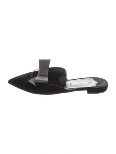 Pre-owned Prada Velvet Bow Accents Mules In Black