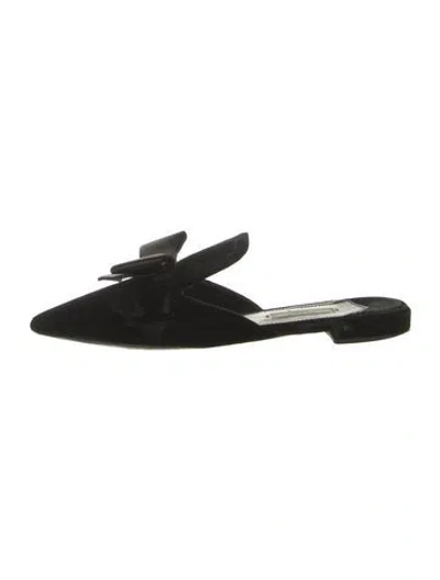Pre-owned Prada Velvet Bow Accents Mules In Black