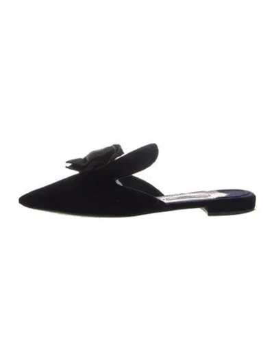 Pre-owned Prada Velvet Bow Accents Mules In Blue