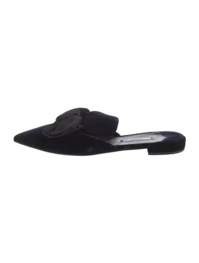 Pre-owned Prada Velvet Bow Accents Mules In Blue