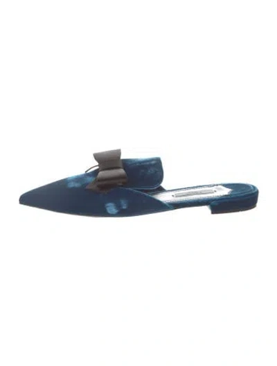 Pre-owned Prada Velvet Bow Accents Mules In Blue