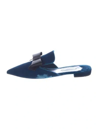 Pre-owned Prada Velvet Bow Accents Mules In Blue