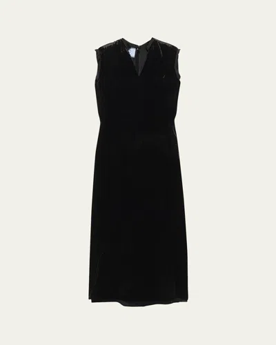 Prada Velvet Bow-back Sleeveless Midi Dress In Black