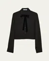 Prada Velvet Bow Crepe De Chine Shirt In F0002 Nero