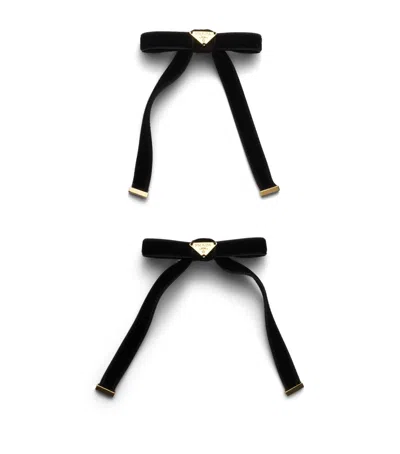 Prada Velvet Bow Hair Clip In Black