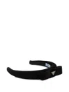 Prada Triangle Logo Velvet Headband In Black