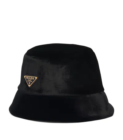 Prada Velvet Bucket Hat In Black