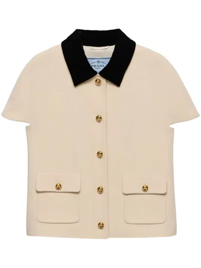 Prada Velvet-collar Jacket In Beige
