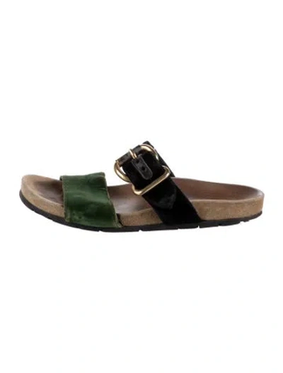 Pre-owned Prada Velvet Colorblock Pattern Slides In Black/brown