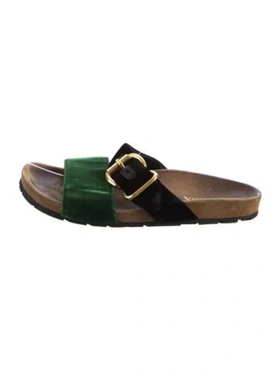 Pre-owned Prada Velvet Colorblock Pattern Slides In Green