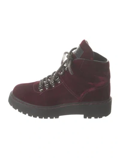 Pre-owned Prada Velvet Combat Velvet Combat Boots In Burgundy