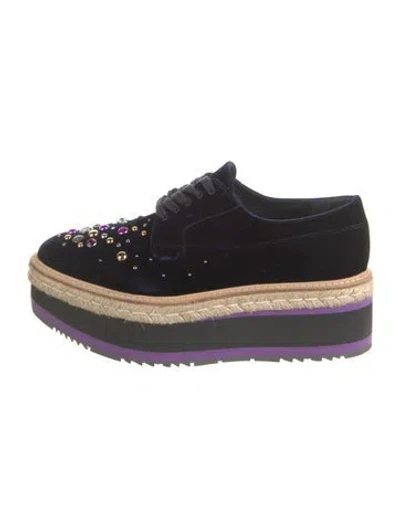 Pre-owned Prada Velvet Crystal Embellishments Flats In Blue