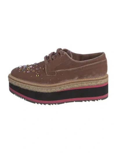 Pre-owned Prada Velvet Crystal Embellishments Flats In Pink