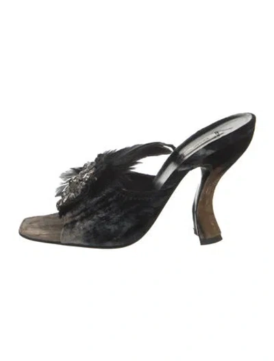 Pre-owned Prada Velvet Crystal Embellishments Mules