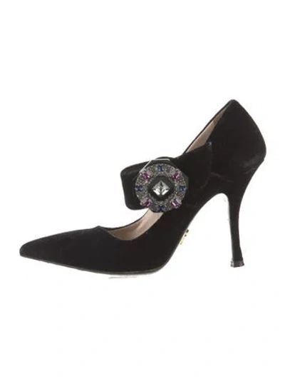 Pre-owned Prada Velvet Crystal Embellishments Pumps In Black