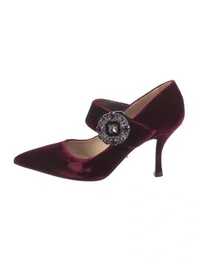 Pre-owned Prada Velvet Crystal Embellishments Pumps In Burgundy