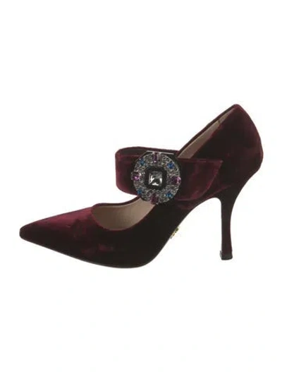 Pre-owned Prada Velvet Crystal Embellishments Pumps In Burgundy