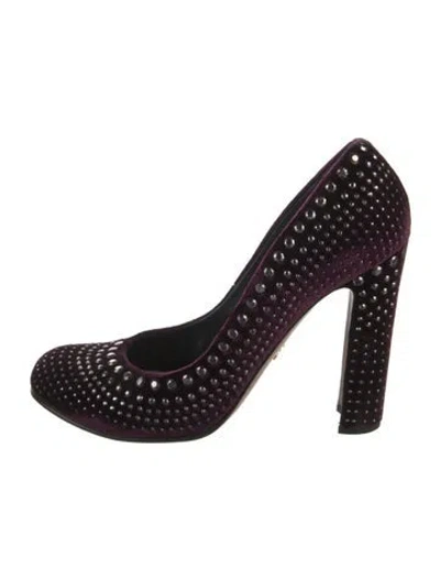 Pre-owned Prada Velvet Crystal Embellishments Pumps In Purple
