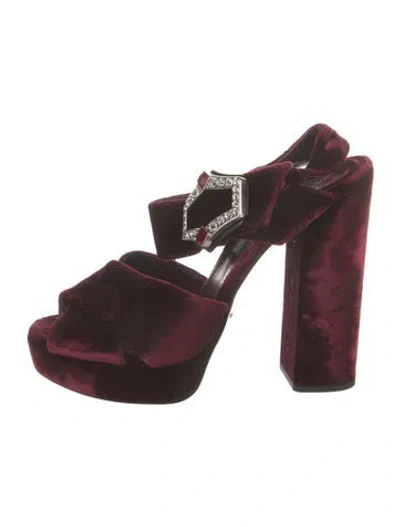 Pre-owned Prada Velvet Crystal Embellishments Sandals In Burgundy