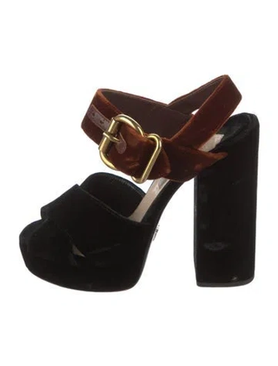 Pre-owned Prada Velvet Cutout Accent Sandals In Brown