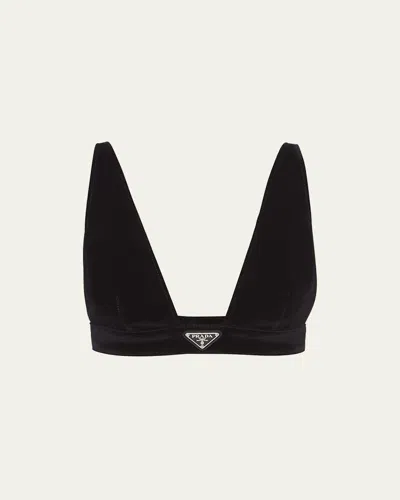 PRADA VELVET DENIM PLUNGING CROP TOP