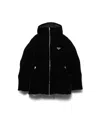 Prada Womens  Logo-badge Padded Velvet Down Jacket In Black