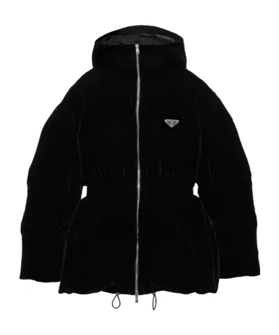 Prada Velvet Down Jacket In Black
