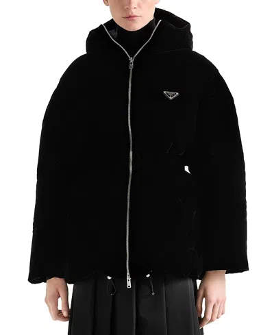 Prada Velvet Down Jacket In Black