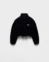 Prada Womens Blue Logo-embellished Velvet Down Jacket In Blue
