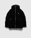 Prada Cinched Velvet Puffer Jacket In Schwarz