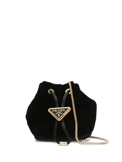 Pre-owned Prada Velvet Drawstring Mini Bag In Black