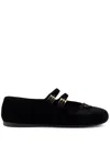 Prada Triangle Logo Velvet Ballet Flats In Black