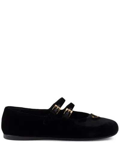 Prada Velvet-finish Ballerina Shoes In Black