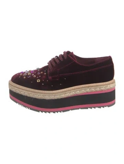 Pre-owned Prada Velvet Graphic Print Espadrille Sneakers In Burgundy