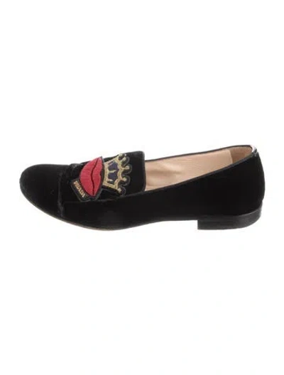Pre-owned Prada Velvet Graphic Print Loafers In Blue