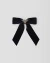 Prada Triangle Logo Velvet Bow Hair Clip In Black