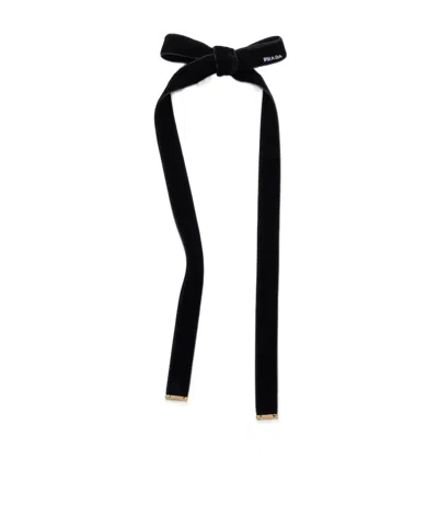 Prada Velvet Hair Clip In Black